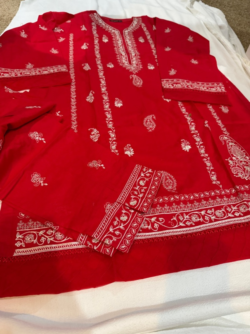 Women’s Long Sleeve Embroidered Red Dress